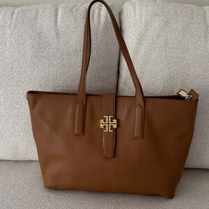 Tory Burch Tan Leather Tote with Gold Accent